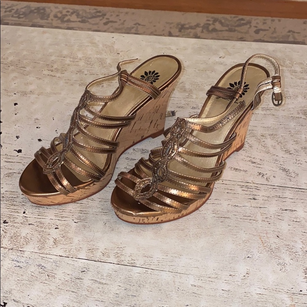 Bronze colored cork wedges from Yellow Box